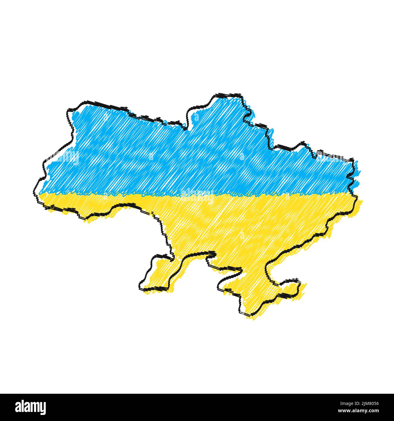 Carte et drapeau de l'Ukraine en style ligne dessinée à la main. Motif d'icône d'illustration de dessin animé vectoriel. Concept de carte de l'Ukraine. Isolé sur fond blanc Illustration de Vecteur
