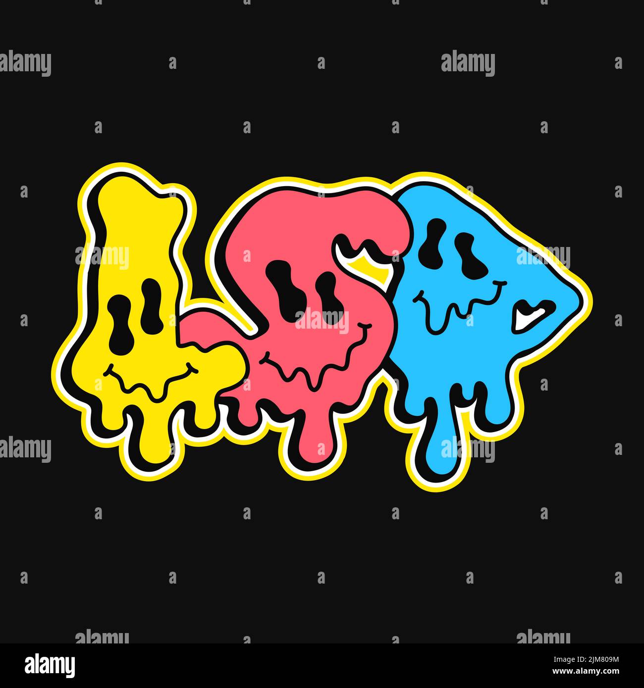 Citation LSD,Melt emoji visage imprimé pour t-shirt.Illustration vectorielle de personnage de dessin animé à la main.texte LSD.lettres trippy drôles,Acid Fashion imprimé pour t-shirt,poster,logo art concept Illustration de Vecteur