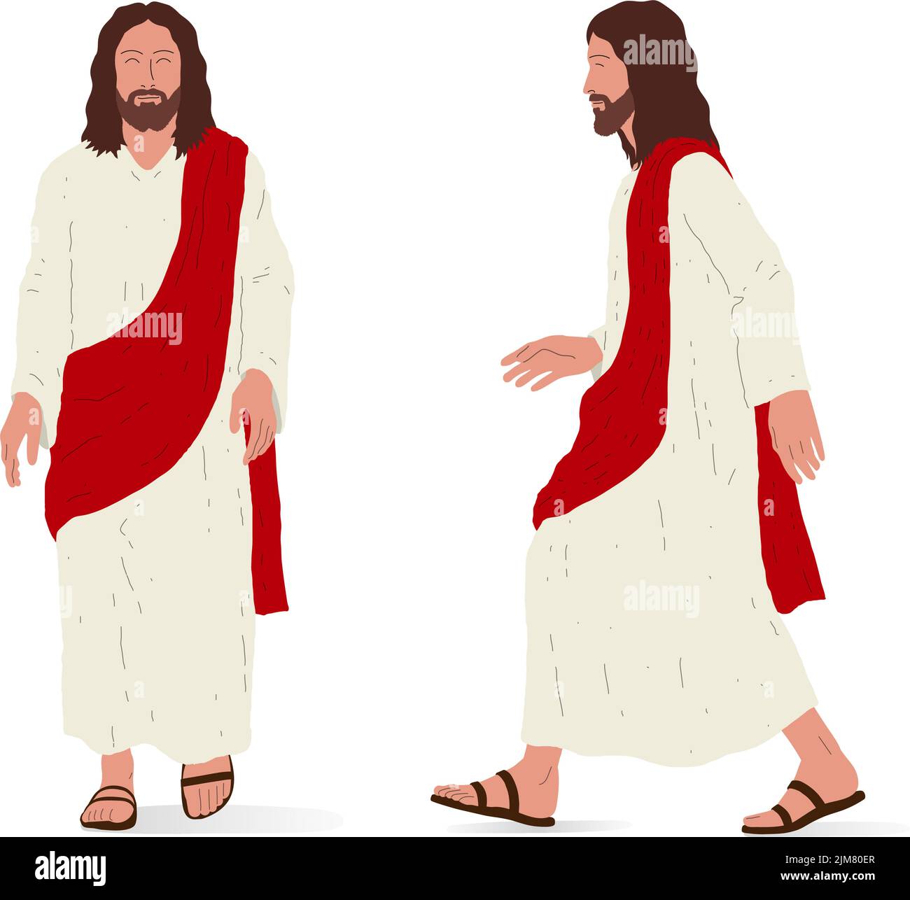 Jésus debout, vue de face et de côté. Illustration de vecteur isométrique, figure isolée. Illustration de Vecteur