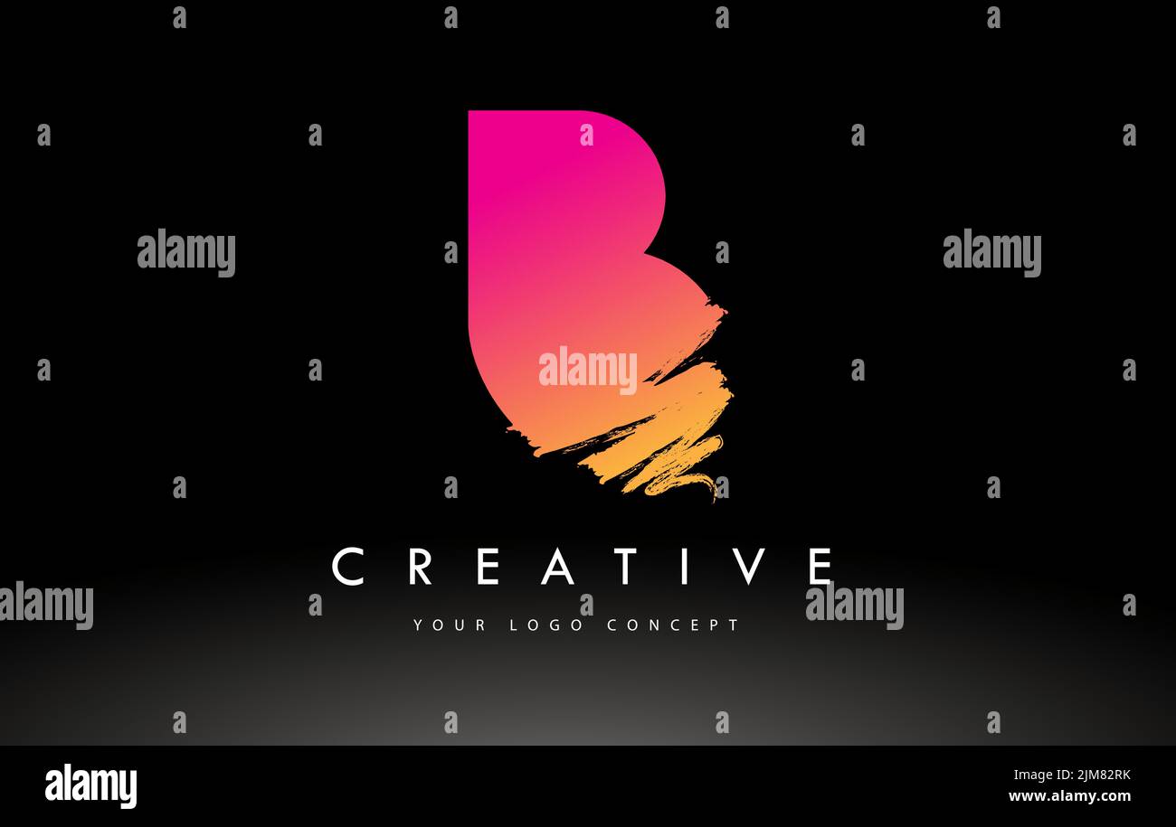 B logo en forme de lettre brossé. Motif Pink Brush Letters avec motif artistique Brush Stroke. Illustration de Vecteur
