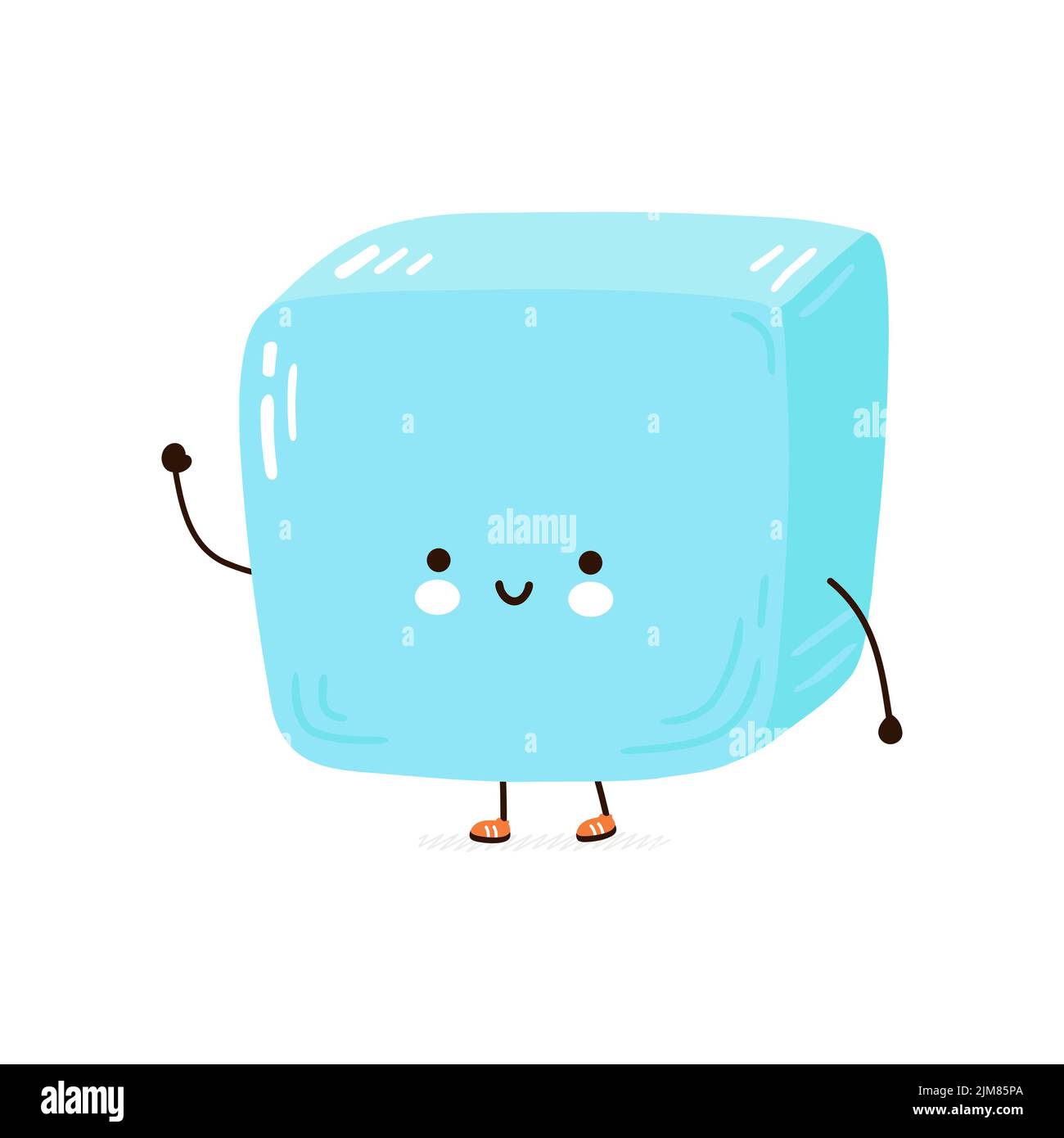 Adorable personnage de cube de glace. Icône d'illustration de personnage de dessin animé à la main de vecteur kawaii. Isolé sur fond blanc. Concept de personnage de cube de glace Illustration de Vecteur