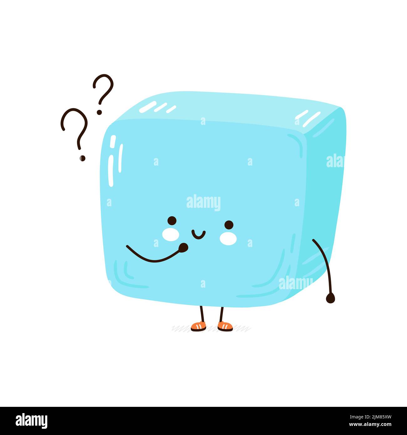 Adorable personnage de cube de glace. Icône d'illustration de personnage de dessin animé à la main de vecteur kawaii. Isolé sur fond blanc. Concept de personnage de cube de glace Illustration de Vecteur