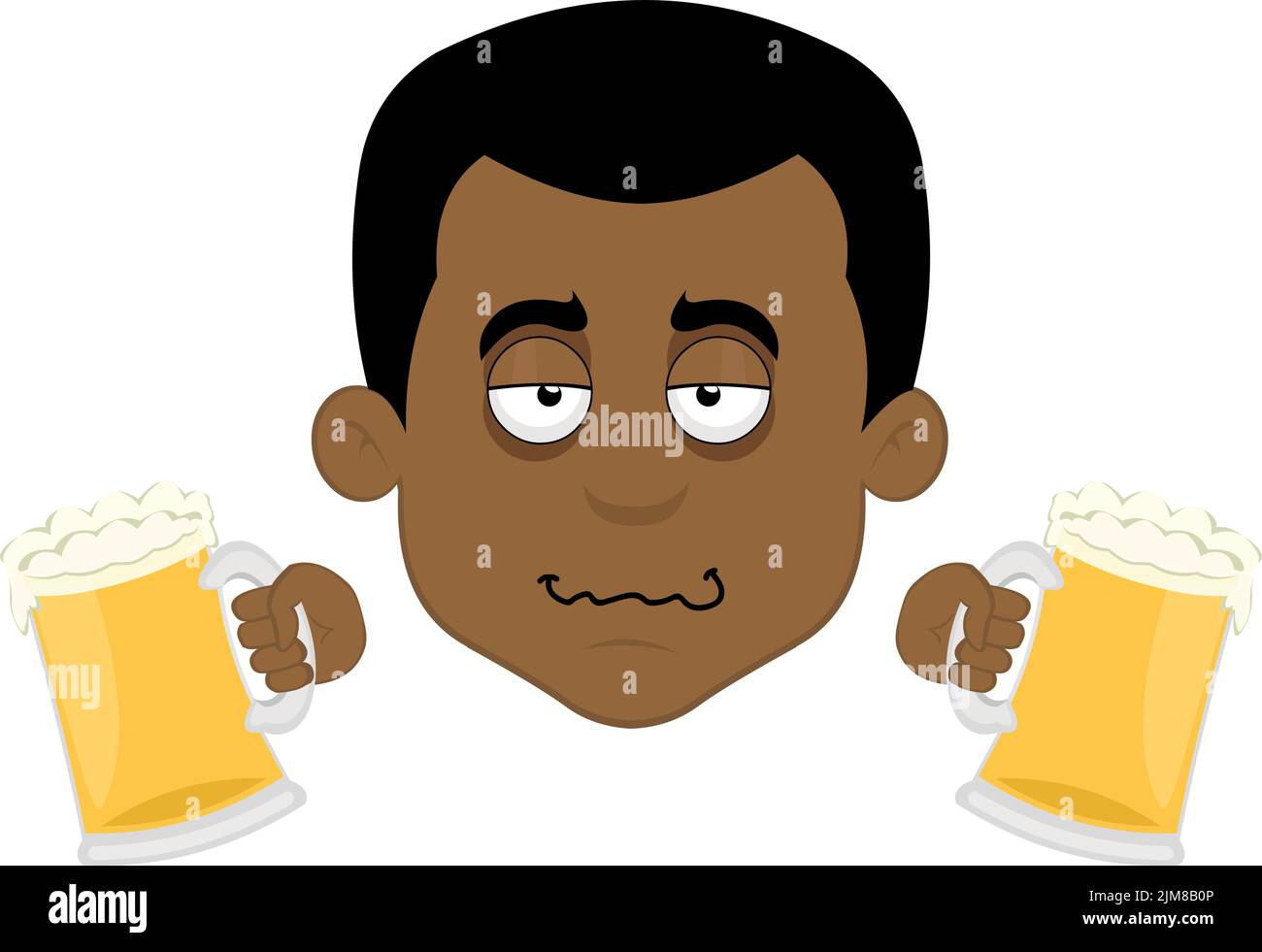 Illustration vectorielle du visage d'un homme de dessin animé ivre avec des bières dans ses mains Illustration de Vecteur