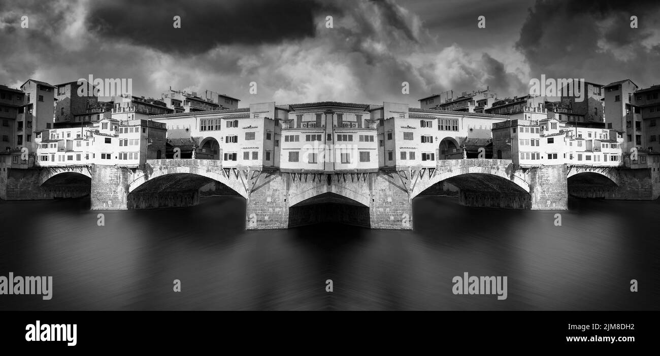 Image miroir abstraite de Ponte Vecchio, Florence, Italie. Banque D'Images