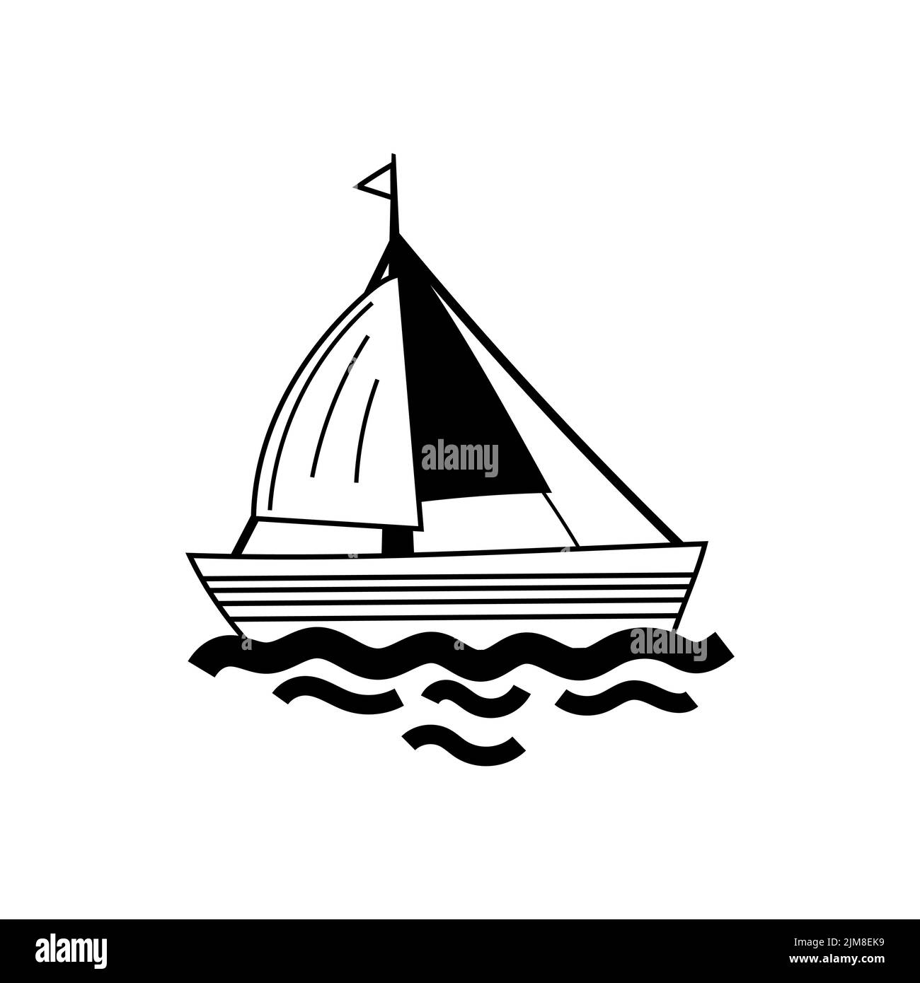 Petit voilier, noir et blanc. Illustration de Vecteur