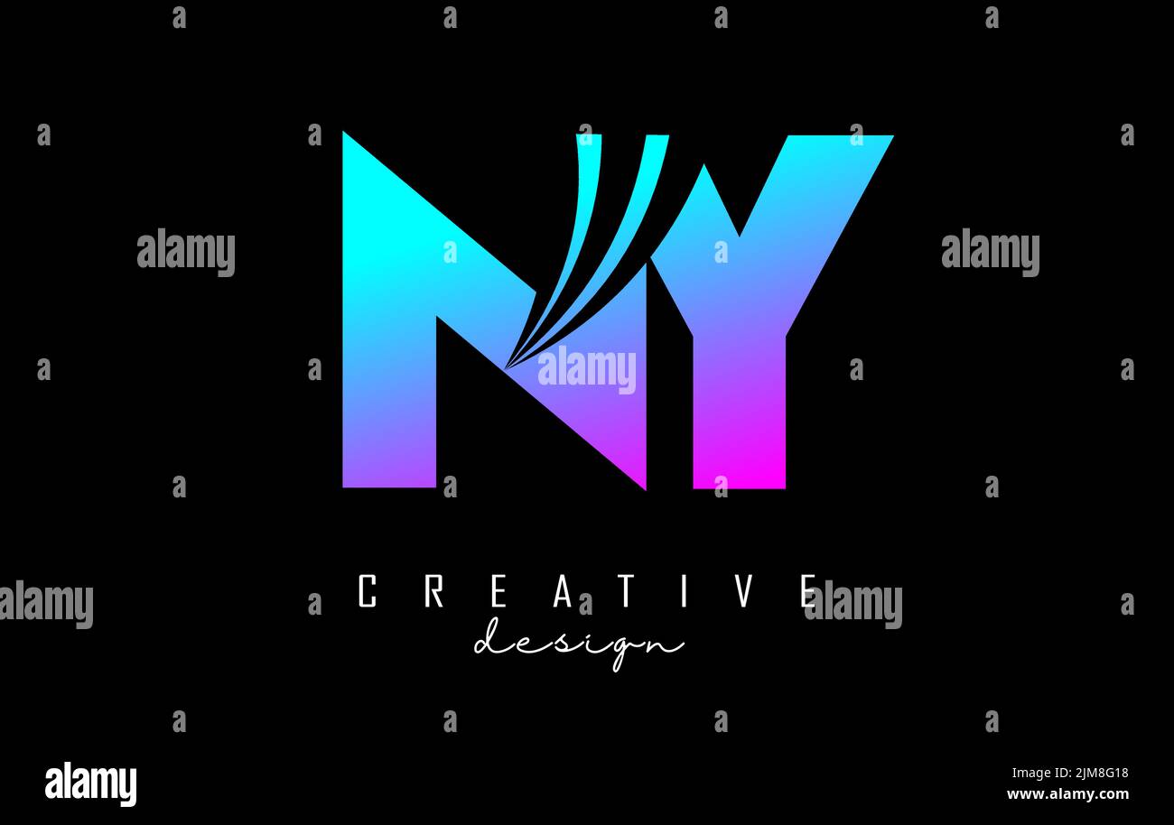 Logo New York n y de lettre colorée et créatif avec lignes de pointe et design de concept de route. Lettres à motif géométrique. Illustration vectorielle avec lettre et cr Illustration de Vecteur