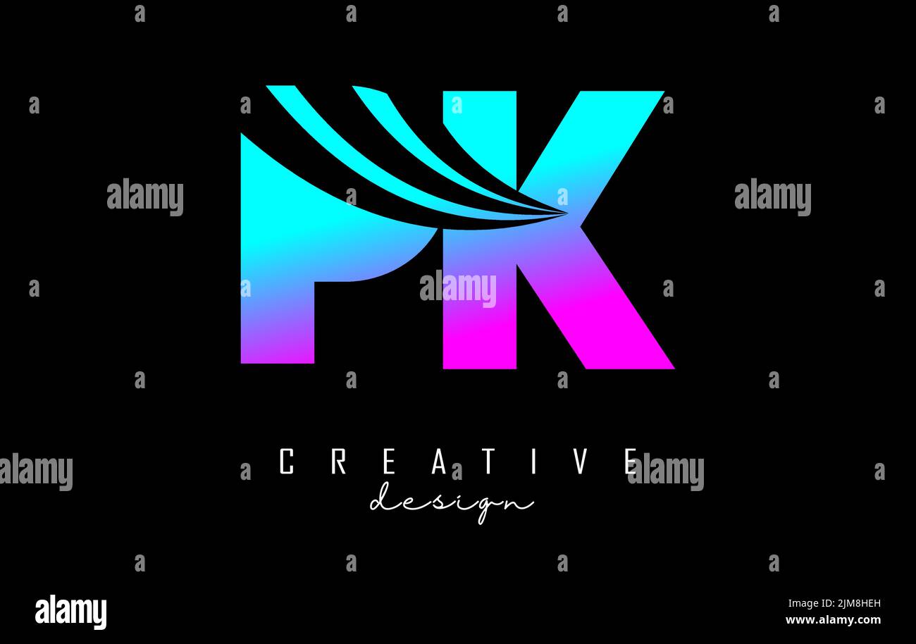 Logo original et coloré avec lignes de pointe et design de la route. Lettres à motif géométrique. Illustration vectorielle avec lettre et cr Illustration de Vecteur