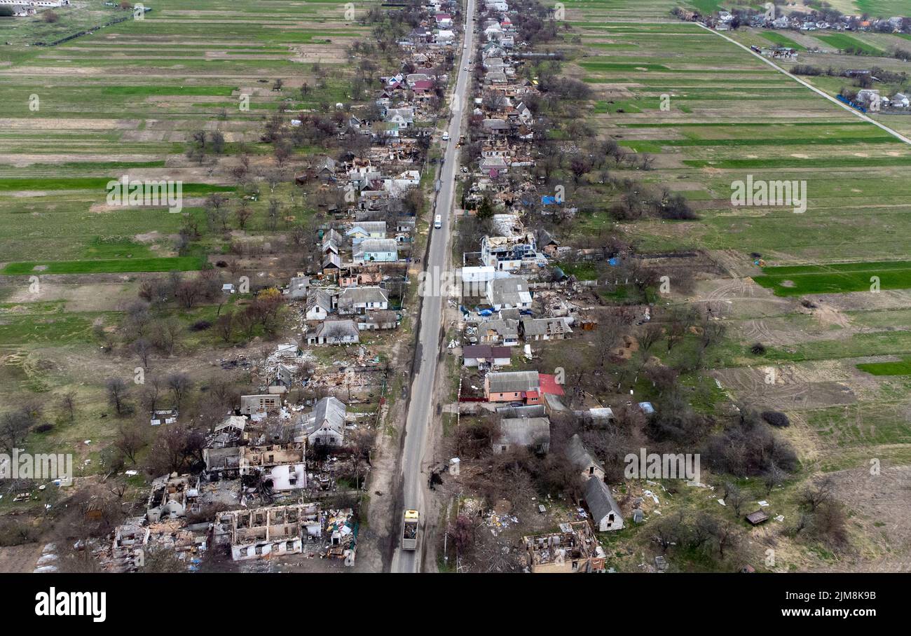 Andriivka, Oblast de Kiev , Ukraine. Pic montre le village d'Andriivka qui a été abattu pendant l'occupation russe Banque D'Images