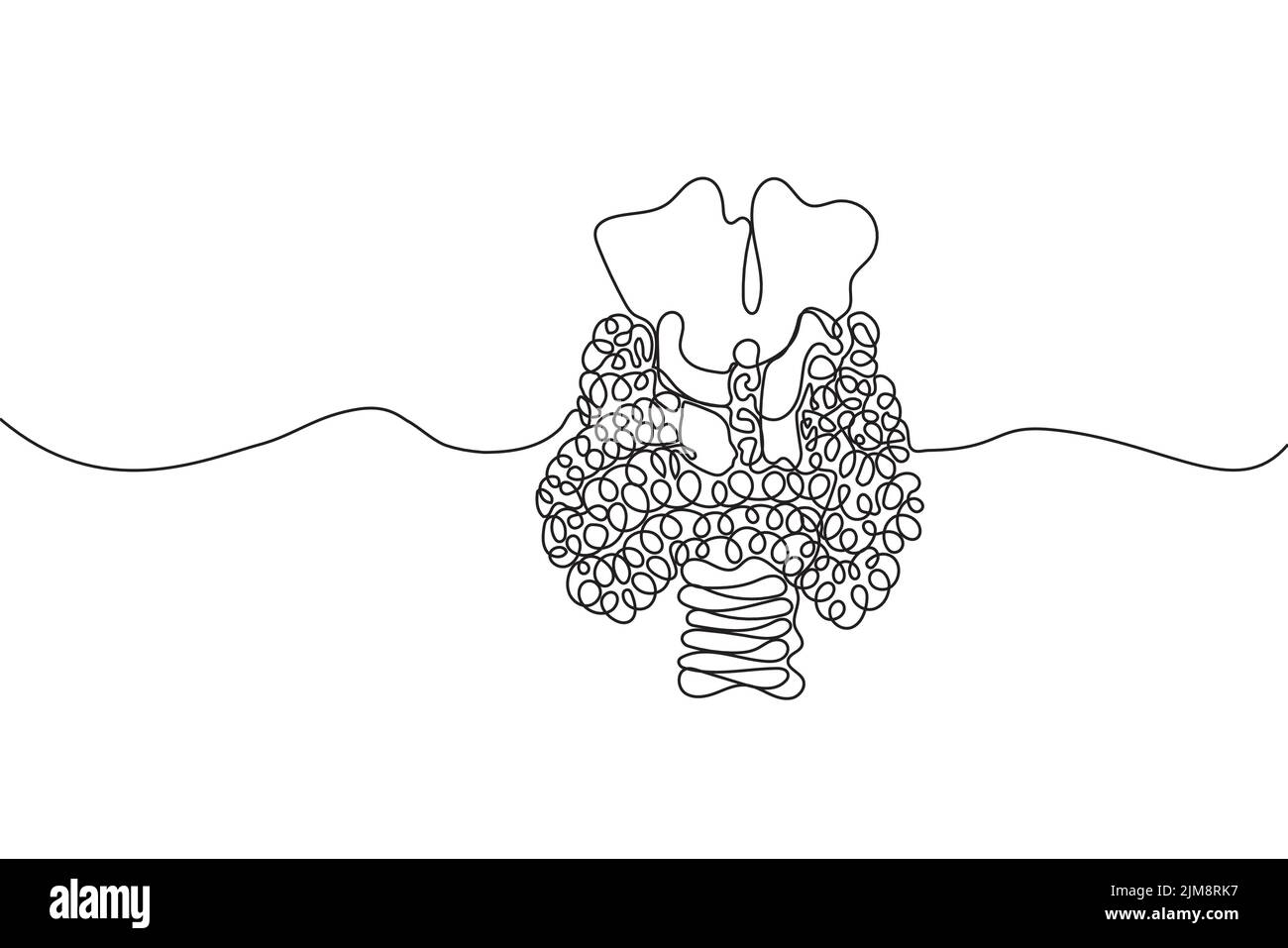 Illustration de la thyroïde à la main, dessin de ligne continue. Human Orgues Creative résumé art arrière-plan tendance concept un seul design de ligne. Contour simple Illustration de Vecteur