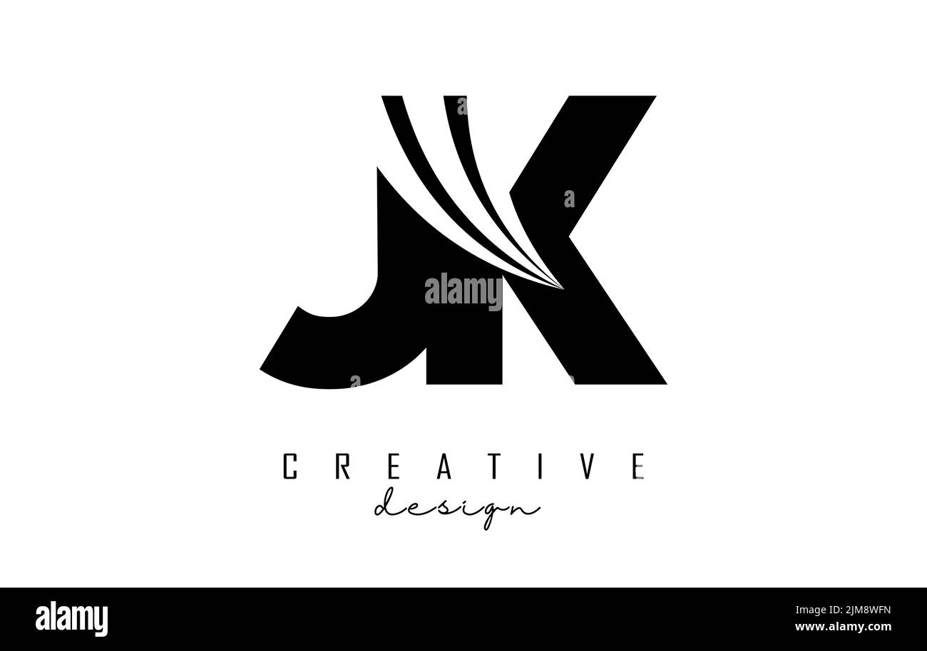 Logo JK J k original en lettres noires avec lignes de pointe et design Road concept. Lettres à motif géométrique. Illustration vectorielle avec lettre et créat Illustration de Vecteur