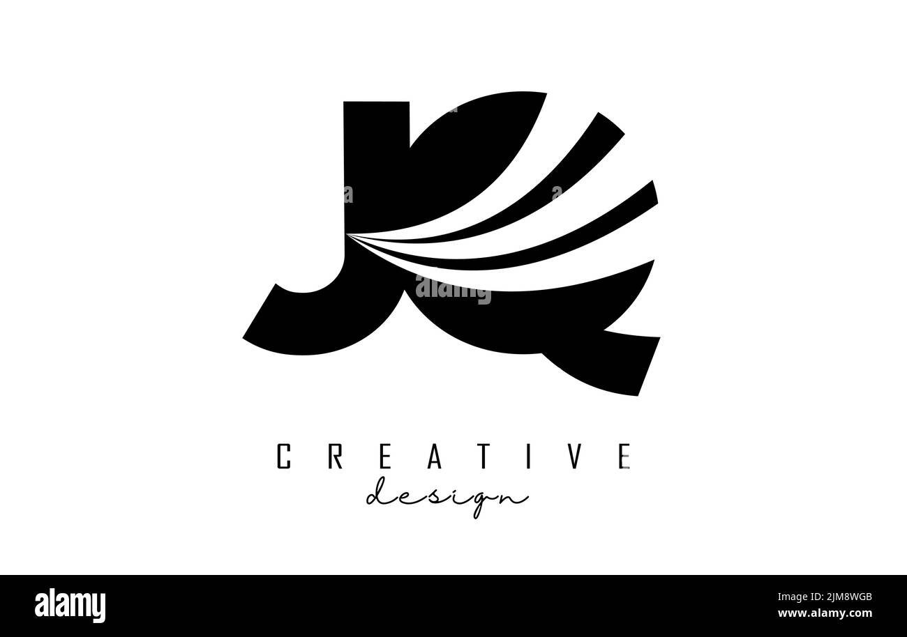 Logo JQ J q de la lettre noire créative avec lignes de tête et design de route. Lettres à motif géométrique. Illustration vectorielle avec lettre et créat Illustration de Vecteur