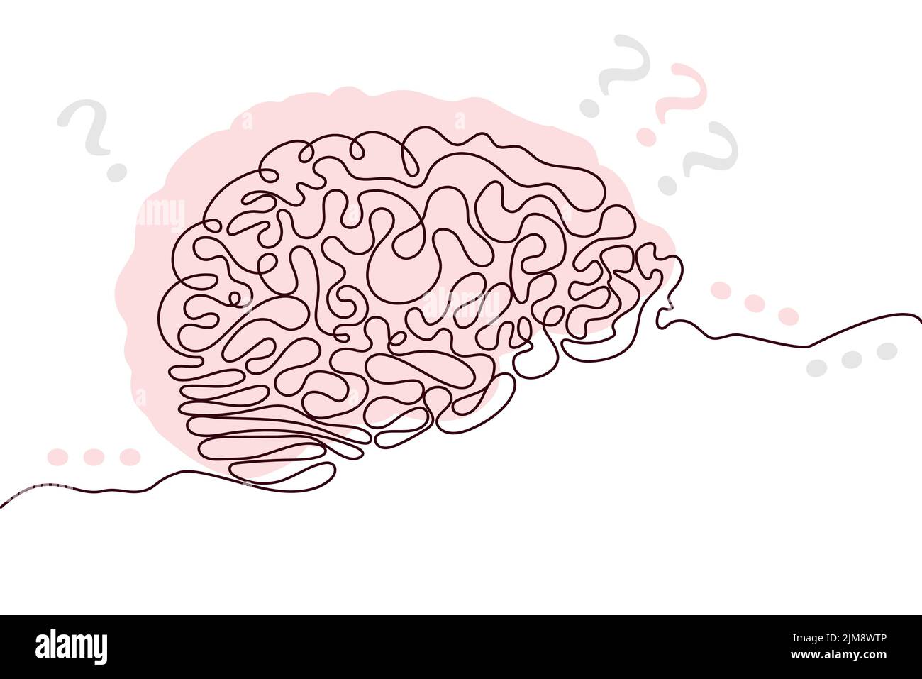 Brain main dessin de ligne continue d'icône et silhouette plate rose. Organes humains. Médecine tendance concept une seule ligne. Contour simple Illustration de Vecteur