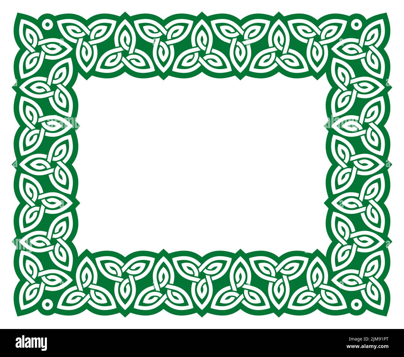 Cadre style vectoriel celtique irlandais avec bordure à nœuds vert traditionnel, idéal pour une carte de vœux ou une invitation Illustration de Vecteur