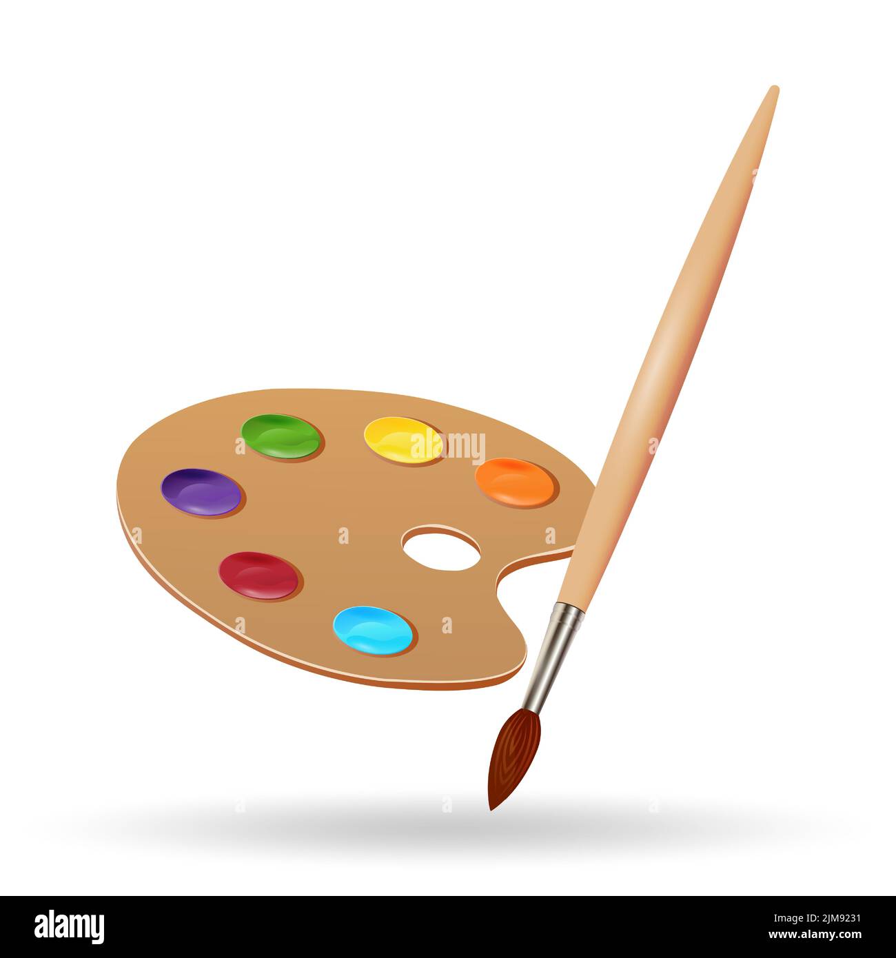 Pinceau et palette de peintures pour l'artiste isolé sur fond blanc. Illustration vectorielle. Illustration de Vecteur