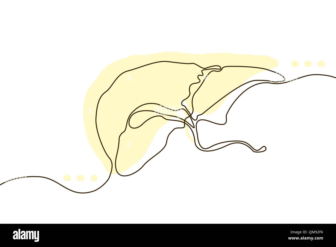 Foie main dessin de ligne continue d'icône et silhouette plate jaune. Organes humains. Médecine tendance concept une seule ligne. Contour simple Illustration de Vecteur