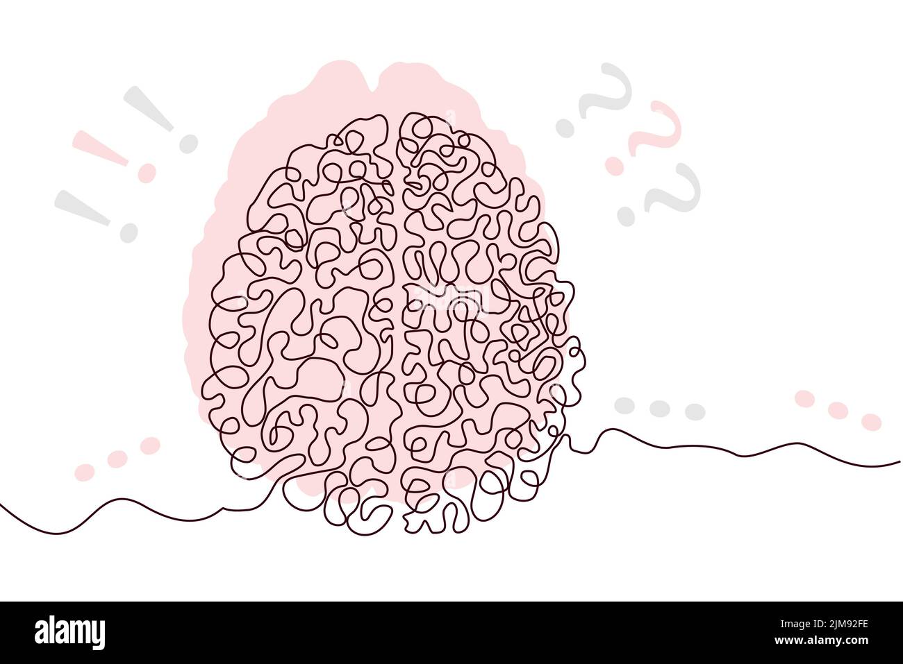 Brain main dessin de ligne continue d'icône et silhouette plate rose. Organes humains. Médecine tendance concept une seule ligne. Contour simple Illustration de Vecteur