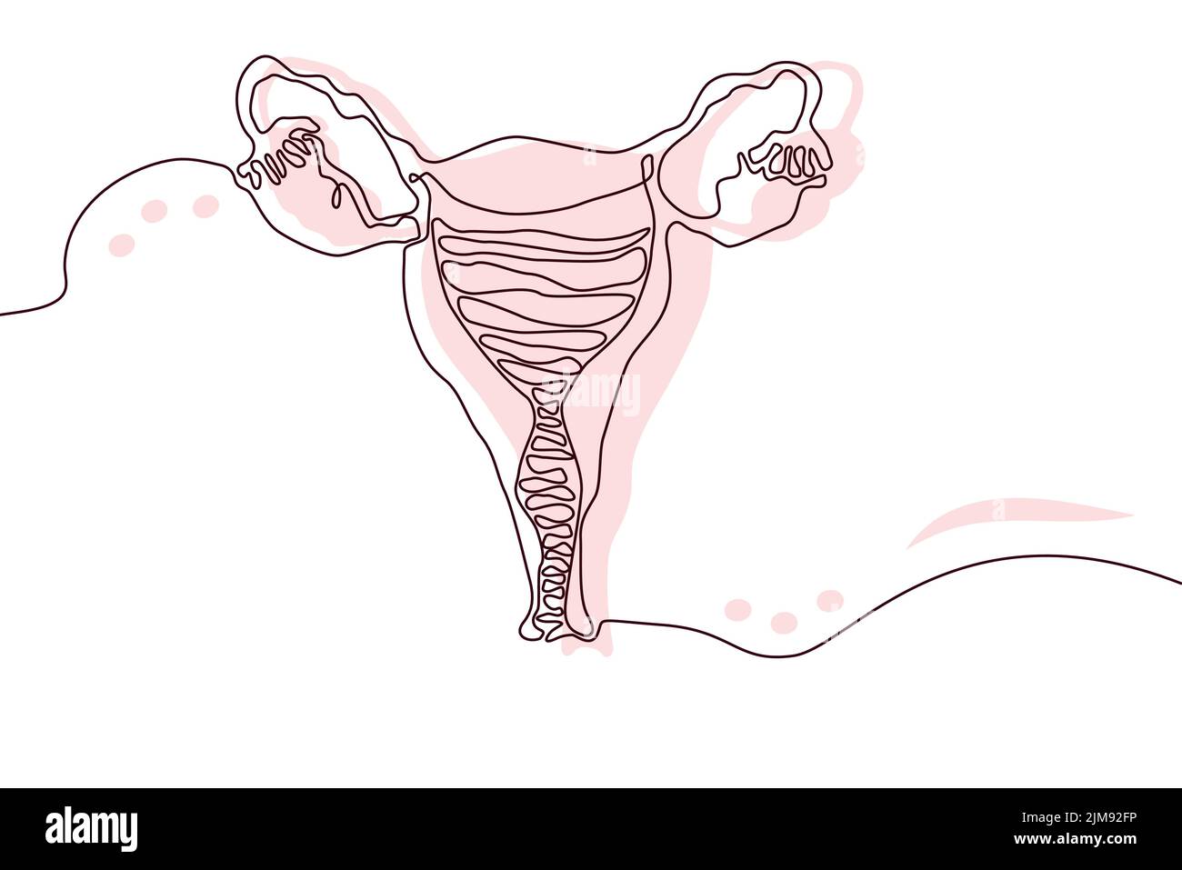 Utérus tracé à la main icône dessin de ligne continue et silhouette plate rose. Organes humains. Médecine tendance concept une seule ligne. Contour simple Illustration de Vecteur