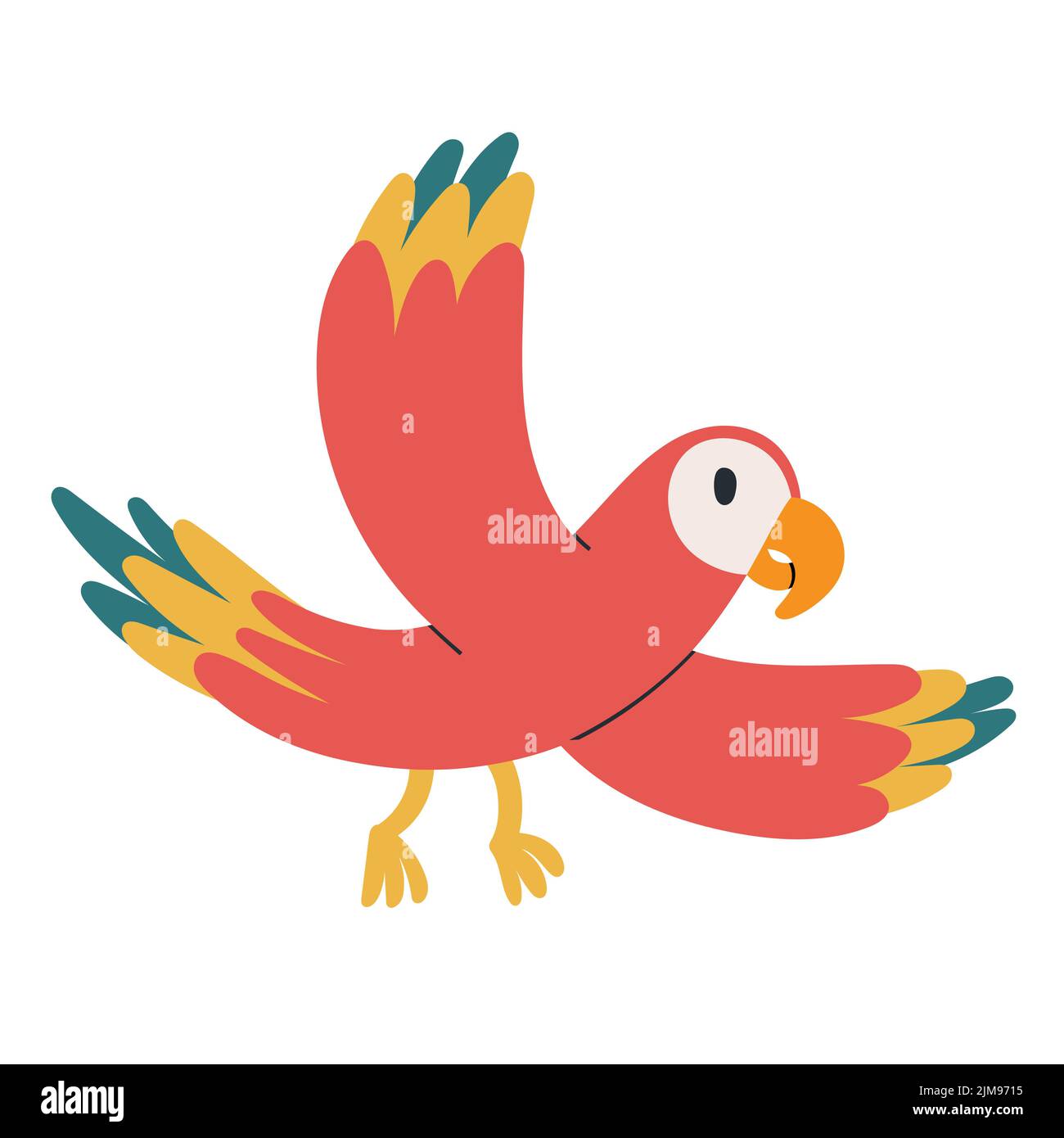 Adorable perroquet de macaw, oiseau de jungle rouge et bleu, animal tropical volant, clipart vecteur isolé sur fond blanc Illustration de Vecteur