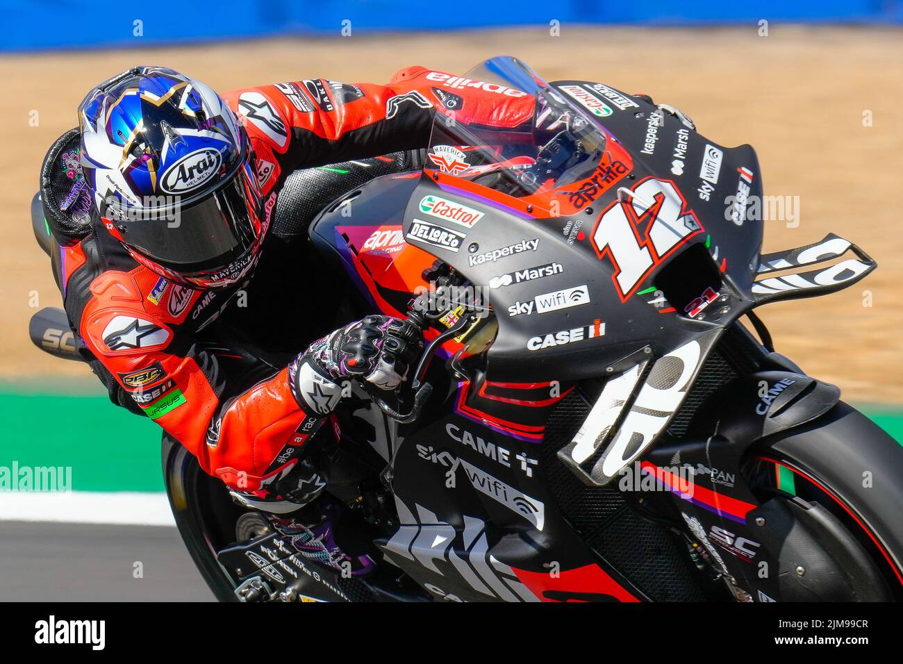 Maverick VINALES (Espagne) de l'équipe Aprilia Racing Team lors de la session 2022 Monster Energy Grand Prix MotoGP Free Practice 1 au circuit Silverstone, à Towcester, en Angleterre, du 5th au 7th août 2022. Photo de David Horn. Banque D'Images