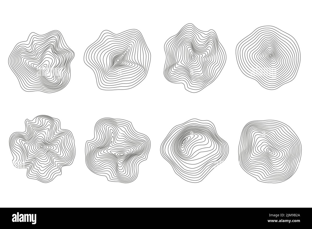 Anneaux en bois. Cercles topographiques abstraits. Formes de texture organiques. Jeu d'illustrations vectorielles. Illustration de Vecteur