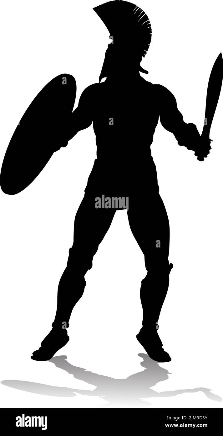 Une silhouette de guerrier hoplite grec antique de Spartan ou de cheval de Troie. Pourrait aussi être un gladiateur romain. Illustration de Vecteur