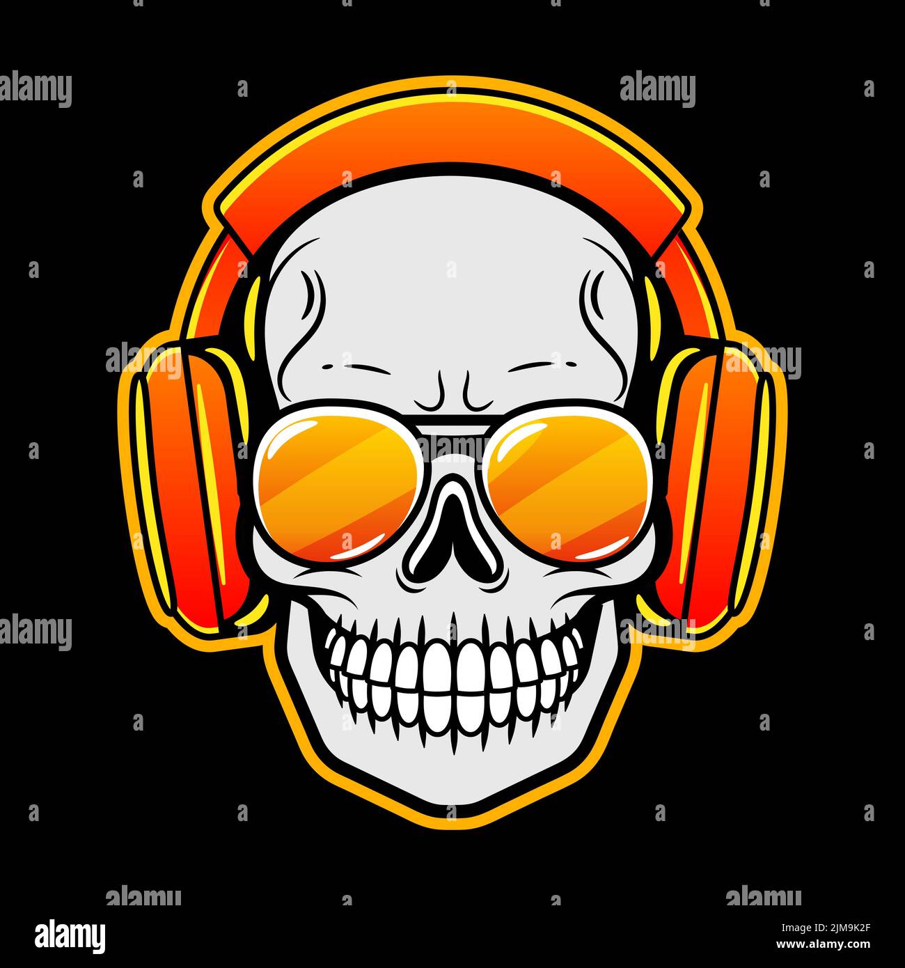 Crâne dans un casque sur fond noir. Illustration. Illustration de Vecteur