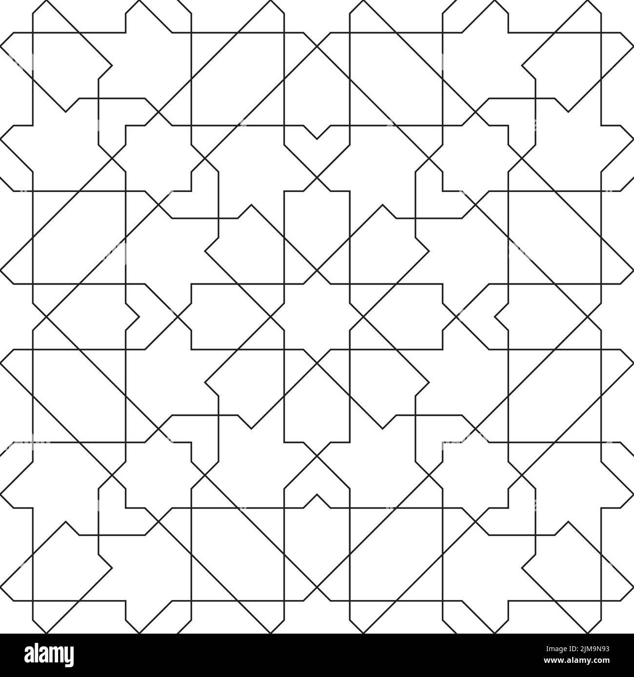 Décoration géométrique sans couture basée sur l'art islamique traditionnel noir et blanc. Excellent design pour le tissu, le textile, la couverture, le papier d'emballage, l'arrière-plan. Illustration de Vecteur