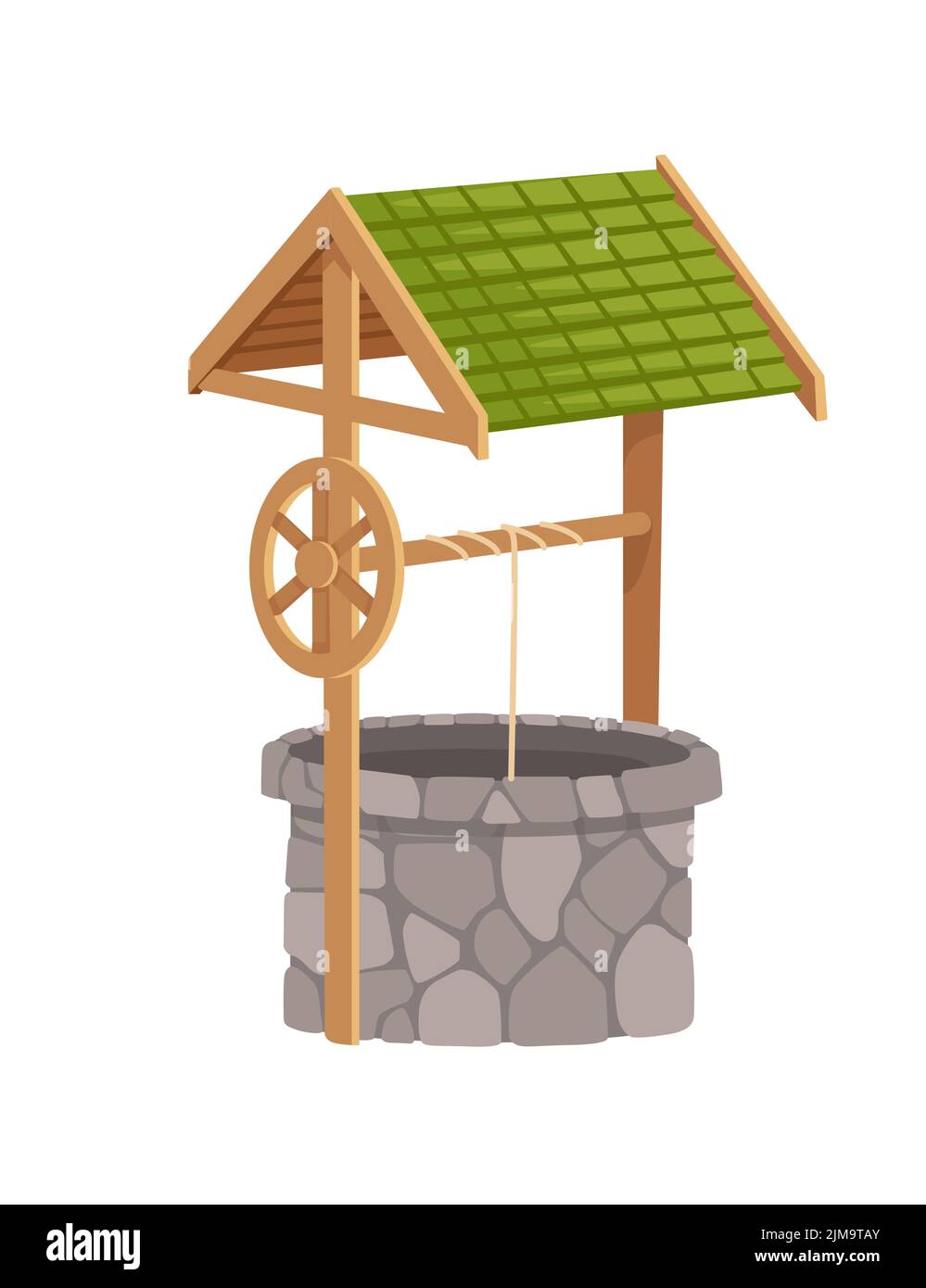 Puits en pierre avec corde et toit médiéval design illustration vectorielle isolée sur fond blanc Illustration de Vecteur