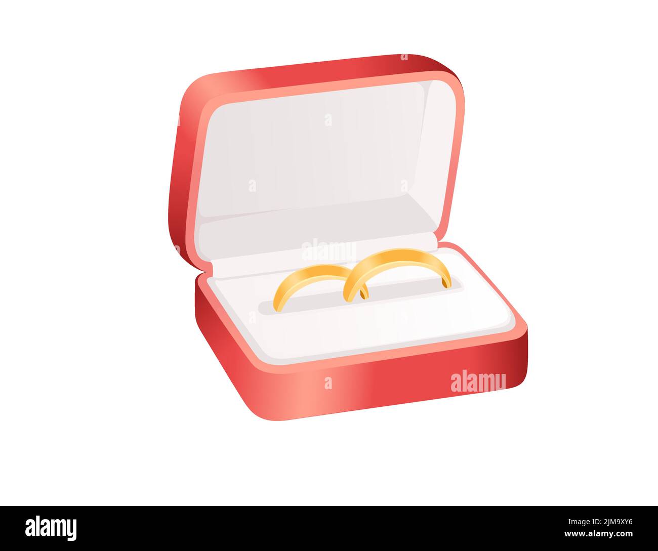 Boîte carrée de mariage rouge avec deux illustrations vectorielles dorées isolées sur fond blanc Illustration de Vecteur