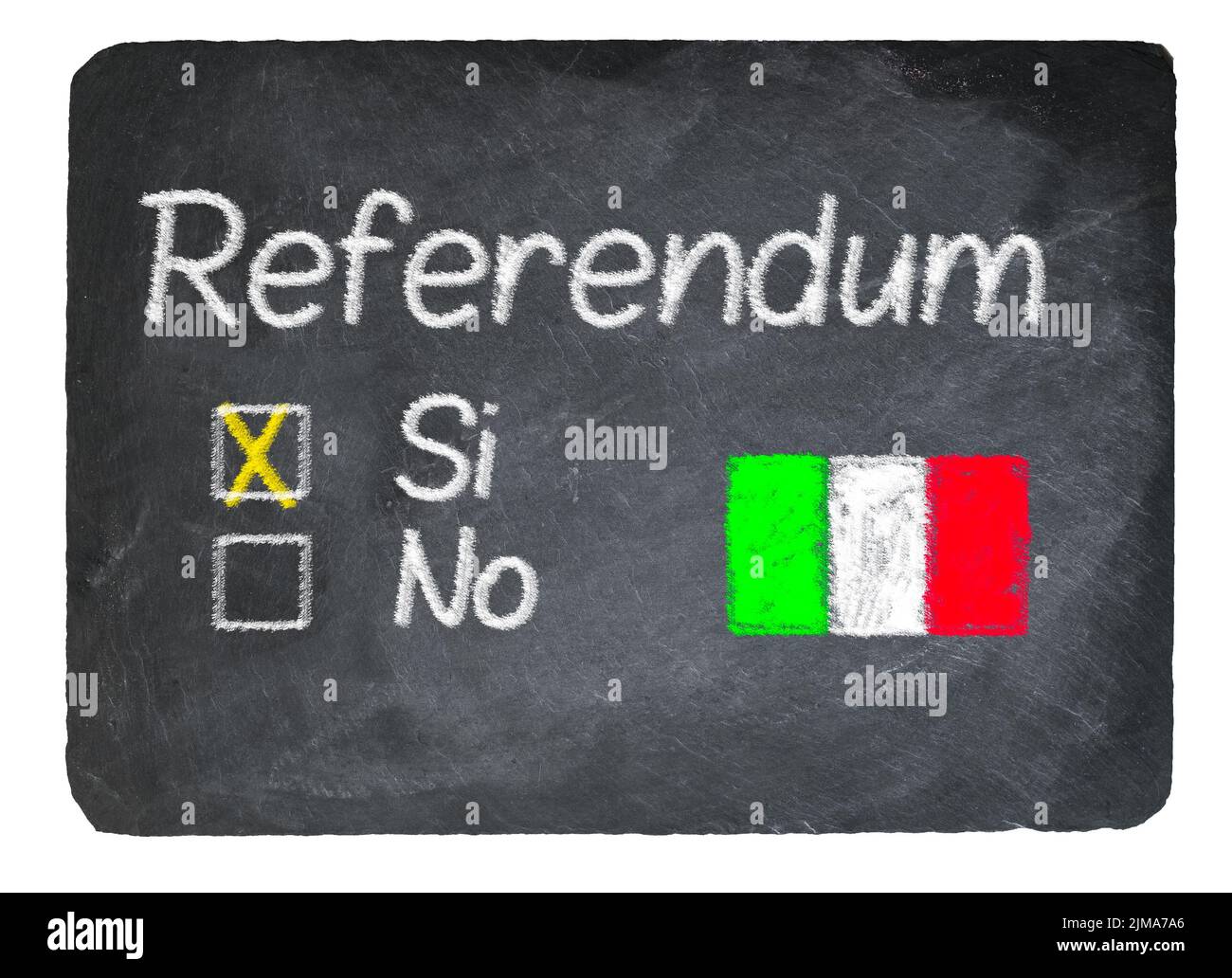 Italie concept de référendum utilisant la craie sur tableau noir d'ardoise Banque D'Images