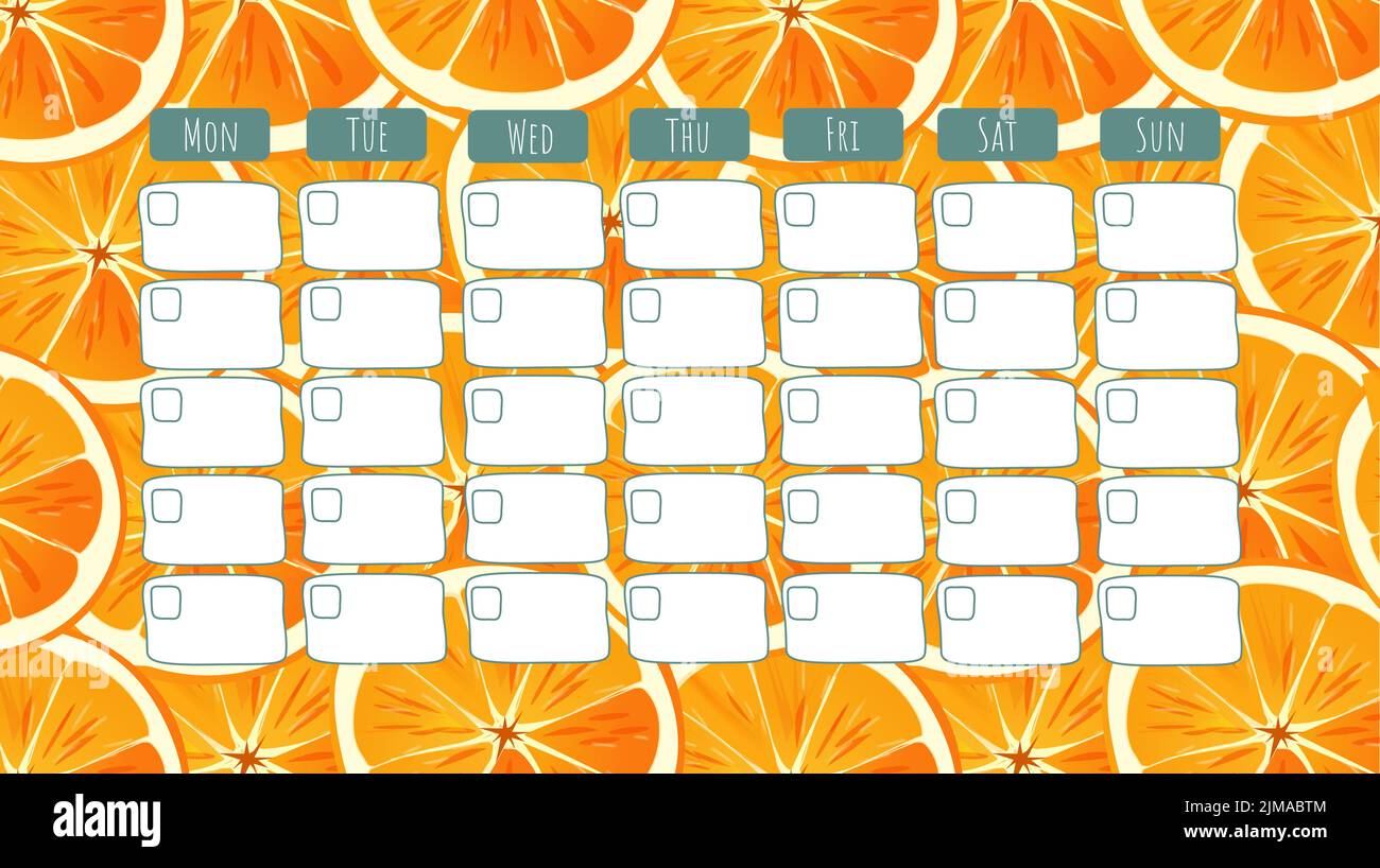 Calendrier mensuel des tranches orange vectorielles dessinées à la main Illustration de Vecteur