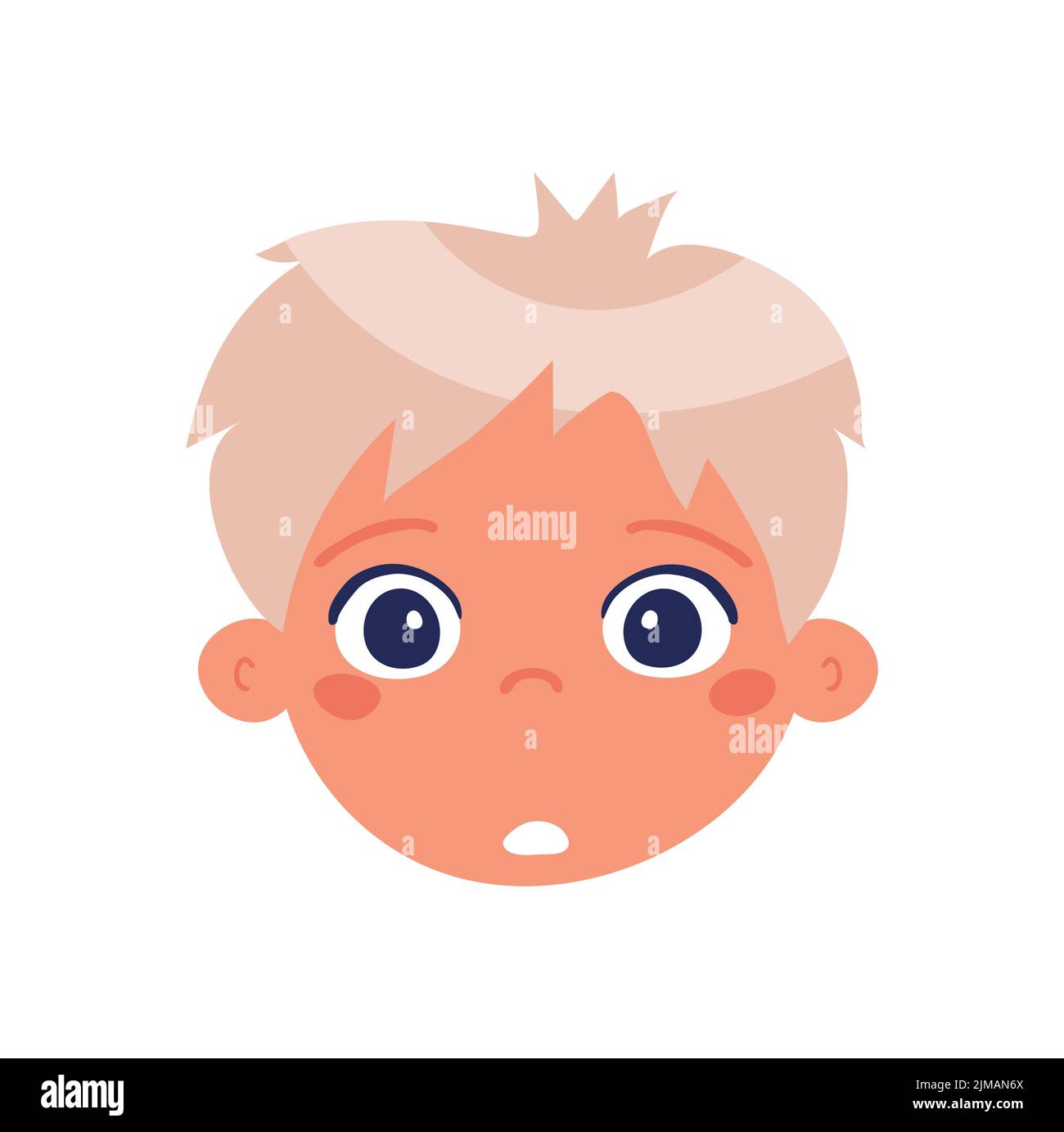 La tête d'un garçon avec l'émotion de la surprise. Le visage d'un enfant confus. Dessin animé vectoriel plat isolé sur fond blanc Illustration de Vecteur