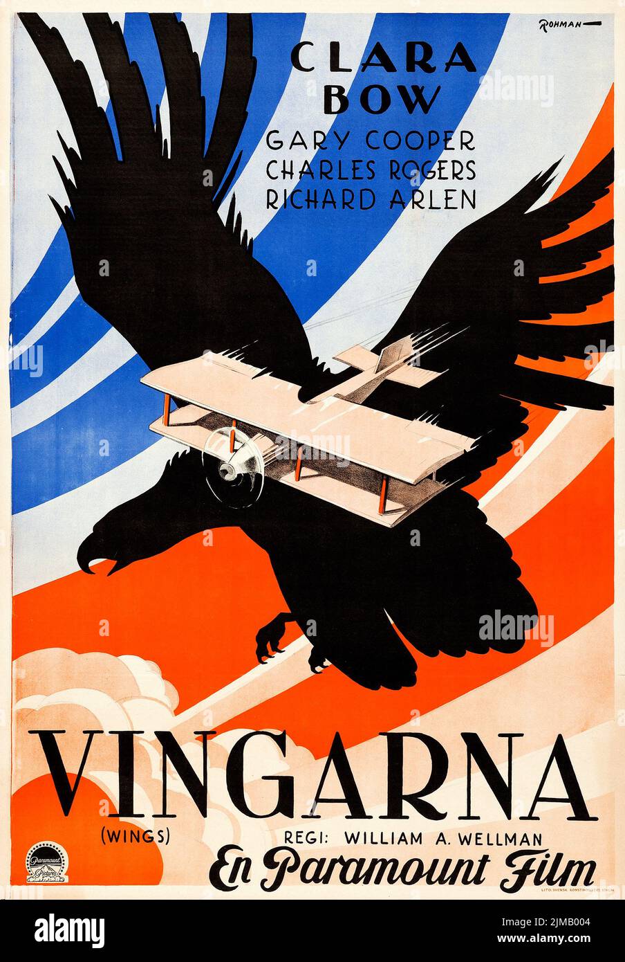 Vingarna - ailes (Paramount, 1929). Poster de cinéma suédois. Œuvres d'art Eric Rohman Banque D'Images