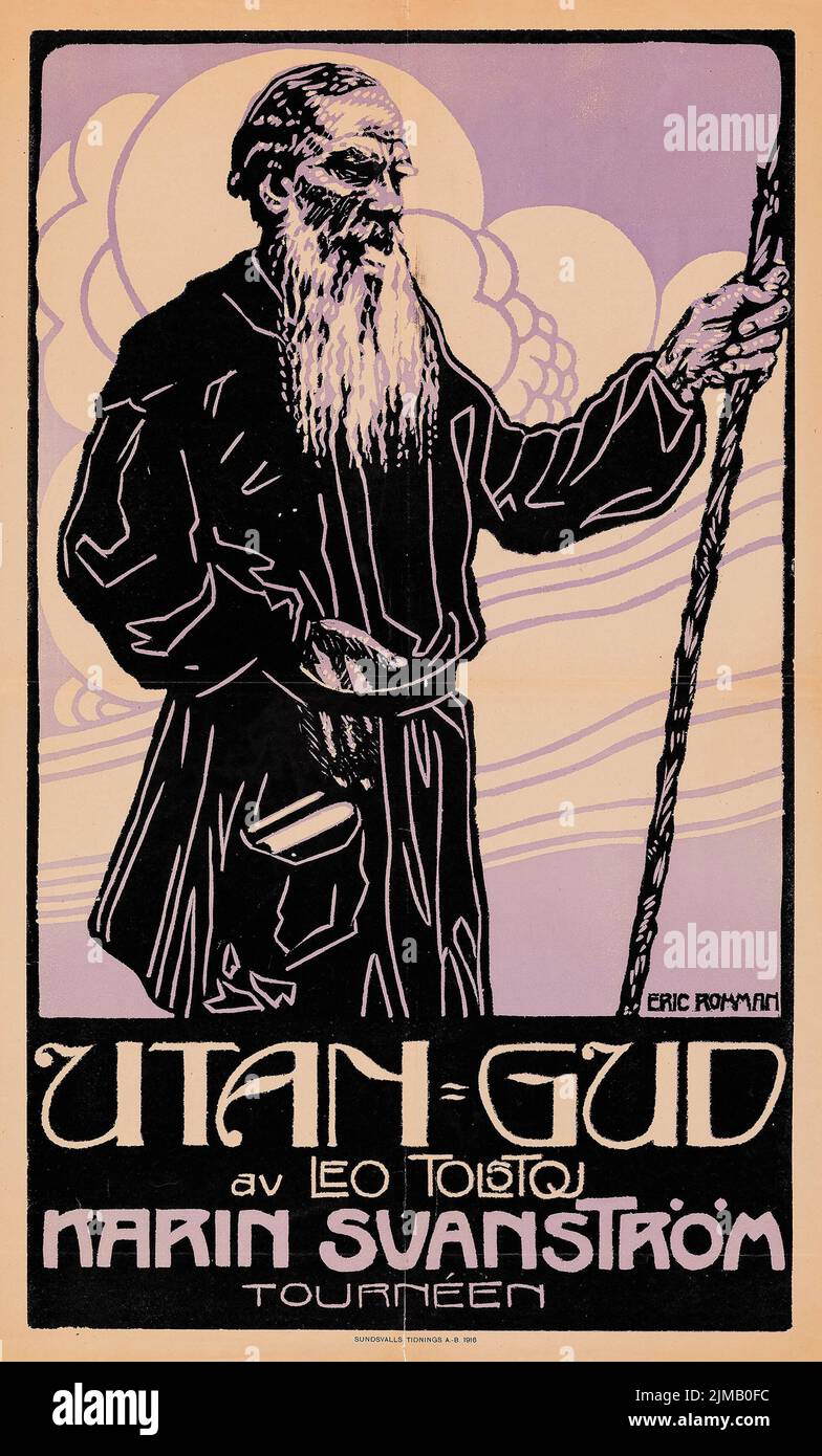 Utan gud - sans Dieu (1916). Affiche du Théâtre suédois, Leo Tolstoj - Eric Rohman Artwork Banque D'Images