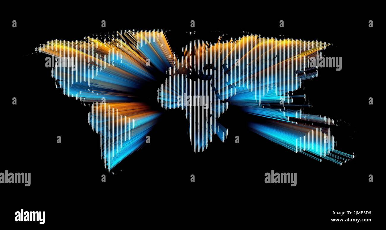 3D pixels de zoom arrière sur la carte du monde. Design coloré, numérique et futuriste. Pour la présentation, la vidéo, les actualités, les économiseurs d'écran, les affiches, etc Banque D'Images