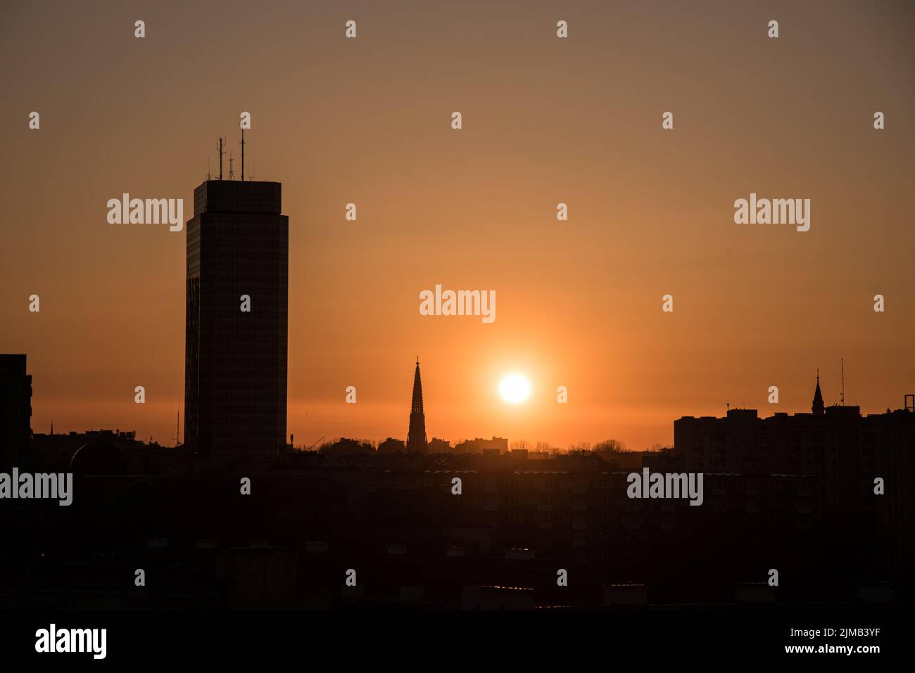 Coucher de soleil sur Varsovie Banque D'Images