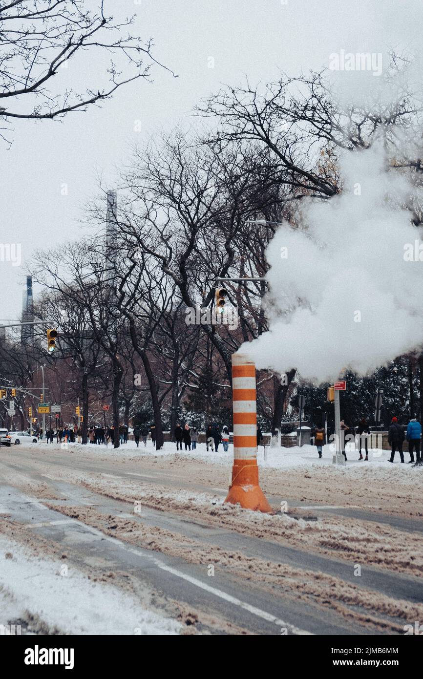 Une photo verticale d'une rue bondée de New York en hiver Banque D'Images