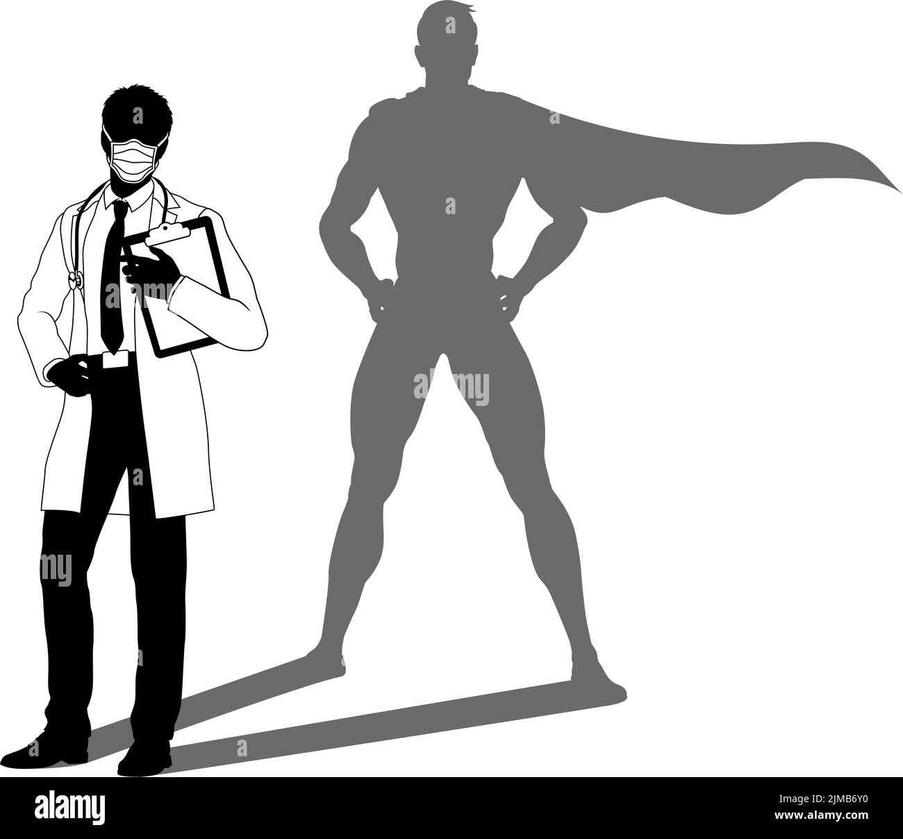 Super-héros Doctor avec Super Hero Shadow Silhouette Illustration de Vecteur