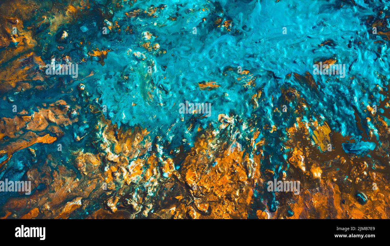 résumé peinture bleu orange arrière-plan art acrylique Banque D'Images