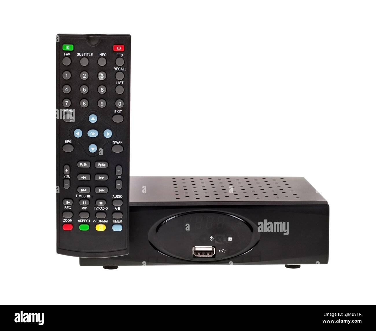 Tuner DVB-C pour TV analogique sur fond blanc. Banque D'Images