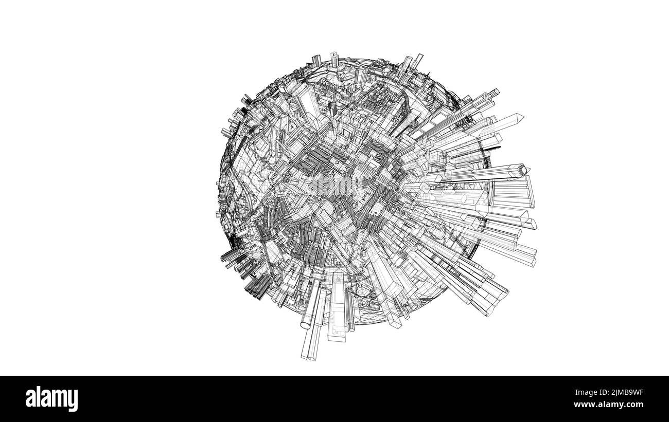 Ville sur petite planète. Rendu vectoriel de 3D Illustration de Vecteur