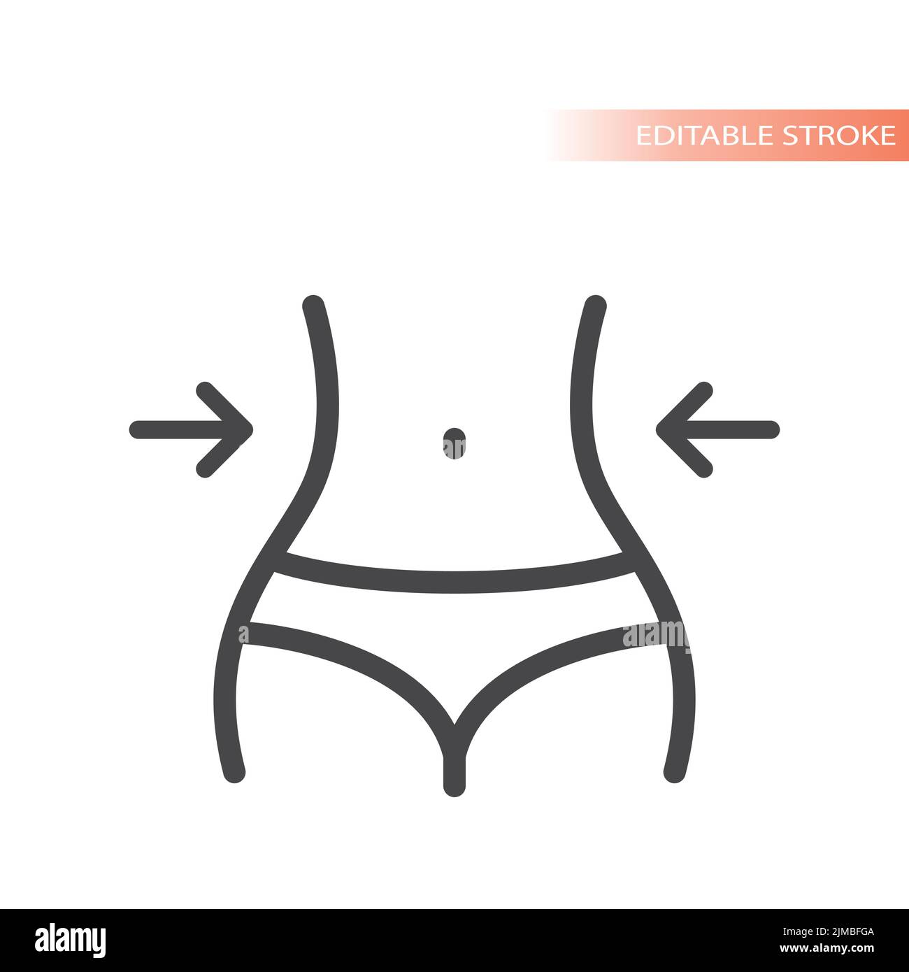 Symbole représentant une ceinture et des flèches représentant un vecteur. Perte de poids, symbole contour du ventre de la femme. Illustration de Vecteur