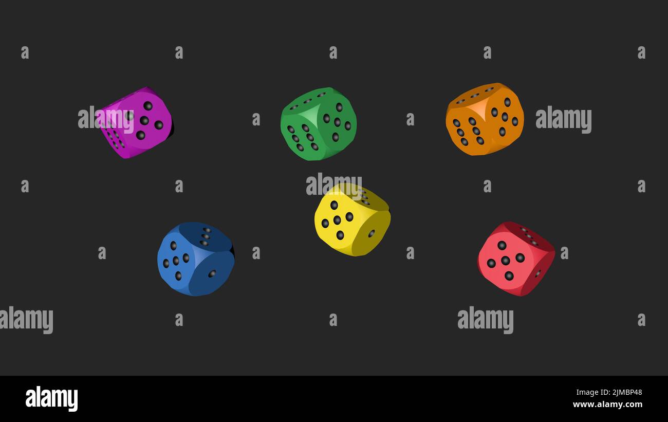 Rainbow Color Dice, 3D Illustration sur gris Banque D'Images