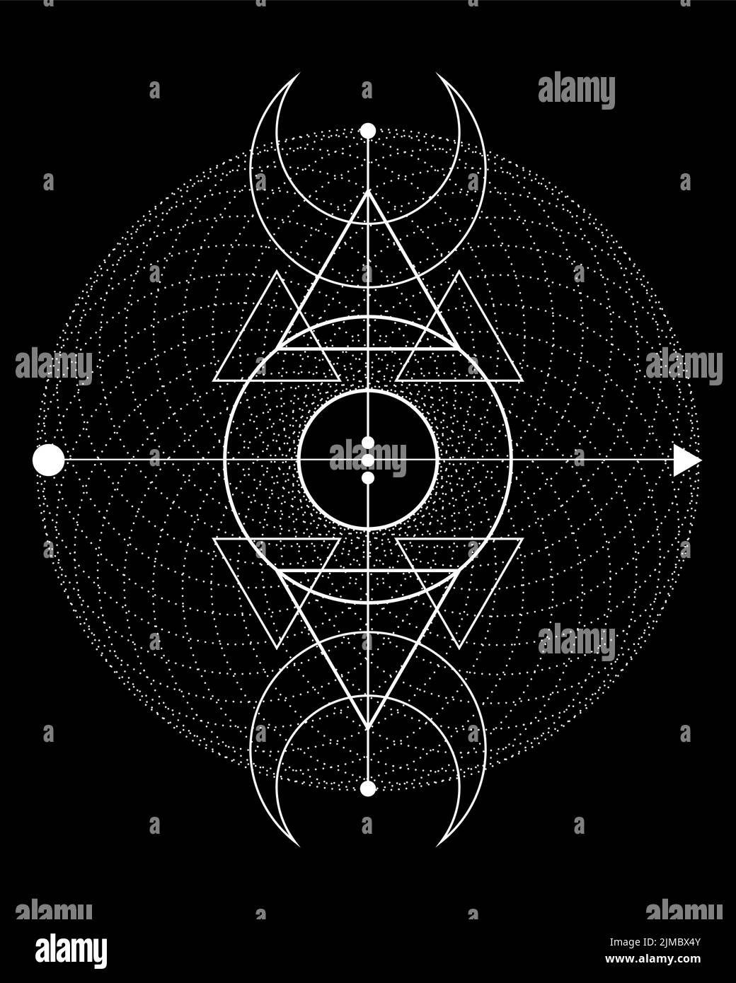 Triple lune magique. Symbole de la divinité viking, de la géométrie sacrée celtique, du tatouage du logo blanc Wiccan, des triangles ésotériques alchimie. Signe d'occultisme spirituel Illustration de Vecteur