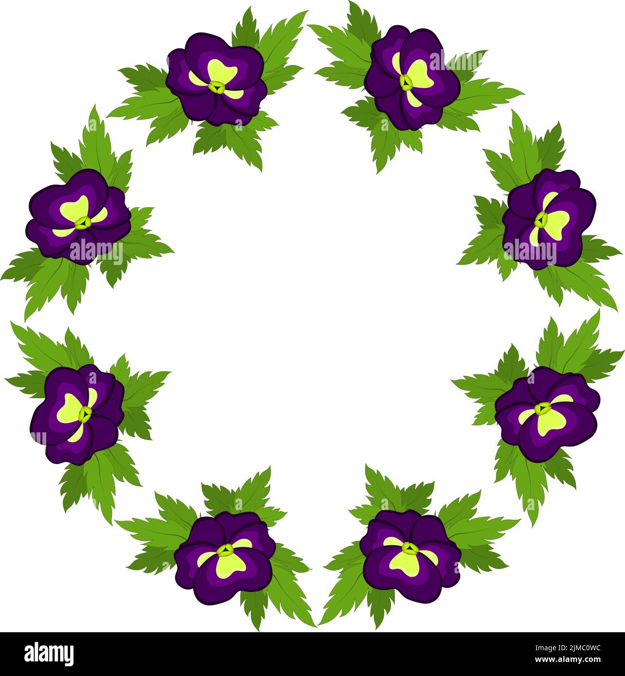 Cercle de pansies violettes sur fond blanc Banque D'Images