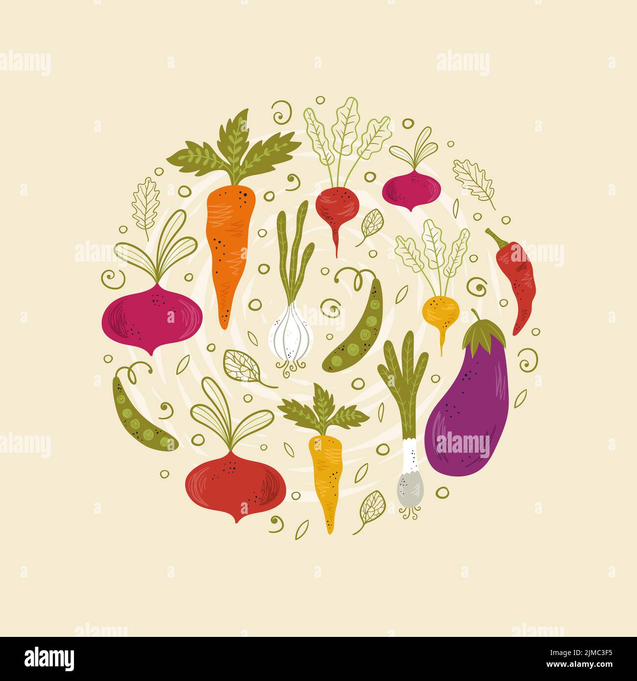 Joli motif légumes dessinés à la main avec des carottes, des aubergines, des oignons - motif vectoriel Illustration de Vecteur