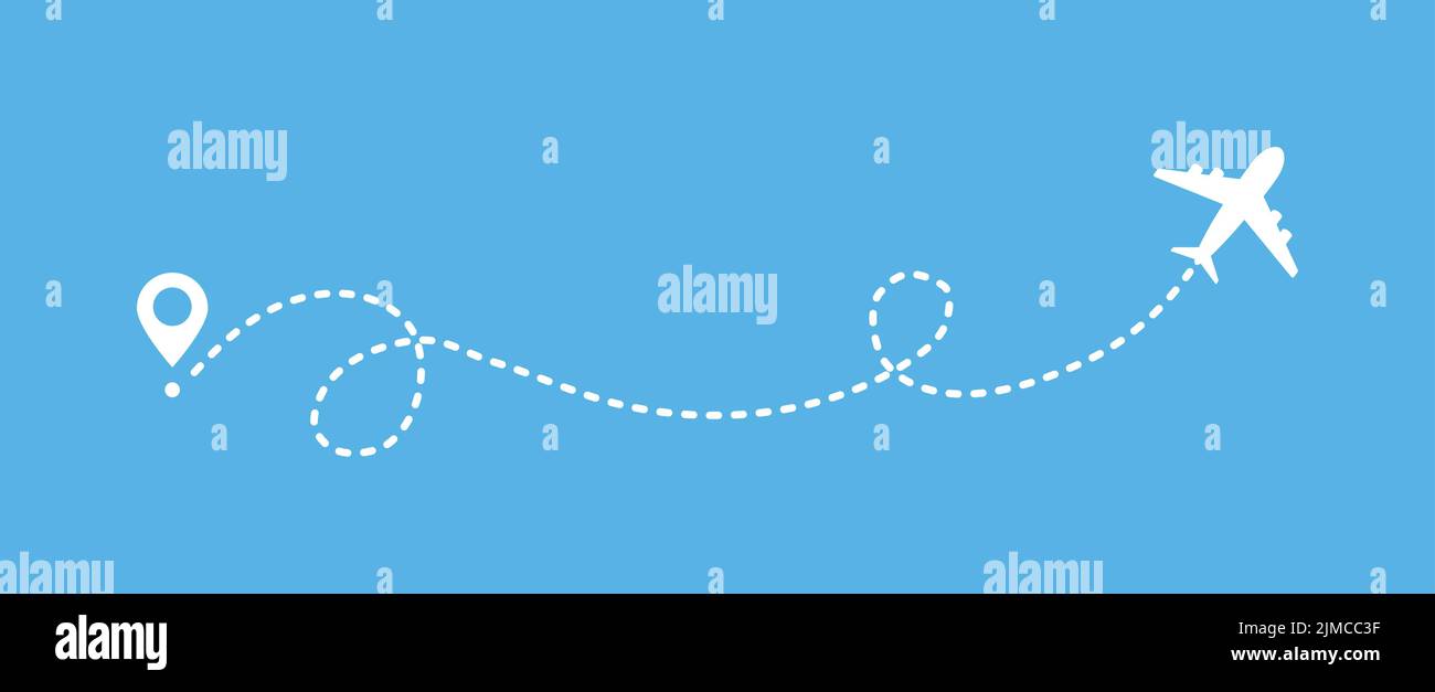 Concept de fond de voyage aérien. Icône de vecteur de plan et ligne pointillée du chemin d'avion Illustration de Vecteur