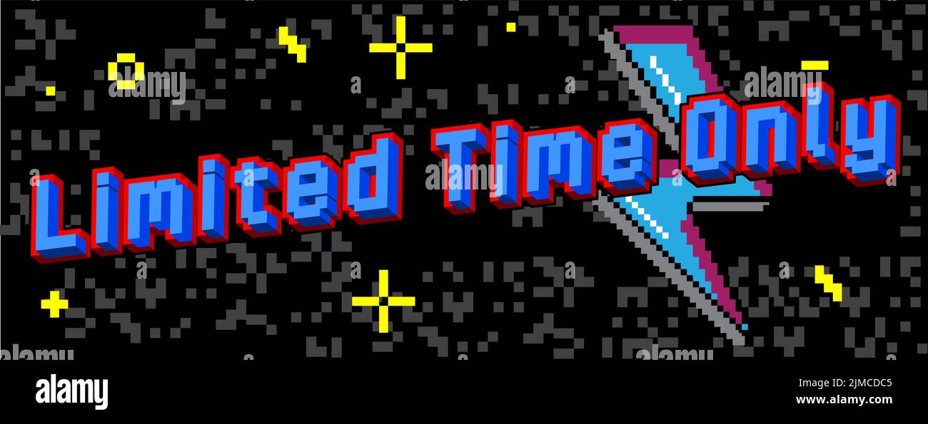 Durée limitée. Mot pixélisé avec arrière-plan graphique géométrique ...