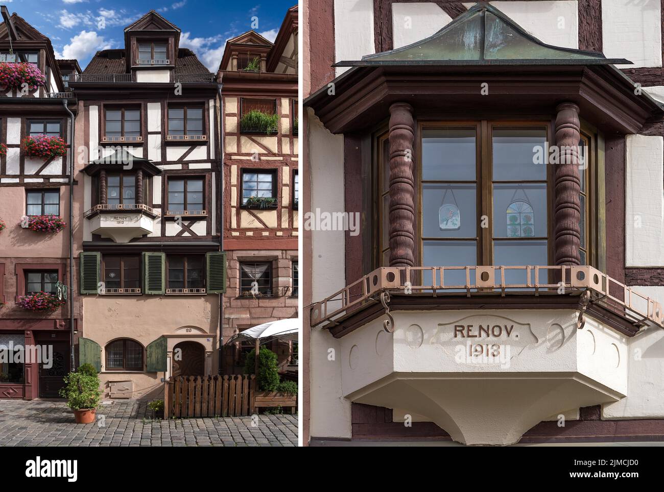 Maison historique à colombages avec choeur, entièrement rénovée par les amis de la vieille ville, Weissgerbergasse 20, Nuremberg, moyenne-Franconie, Bavière Banque D'Images