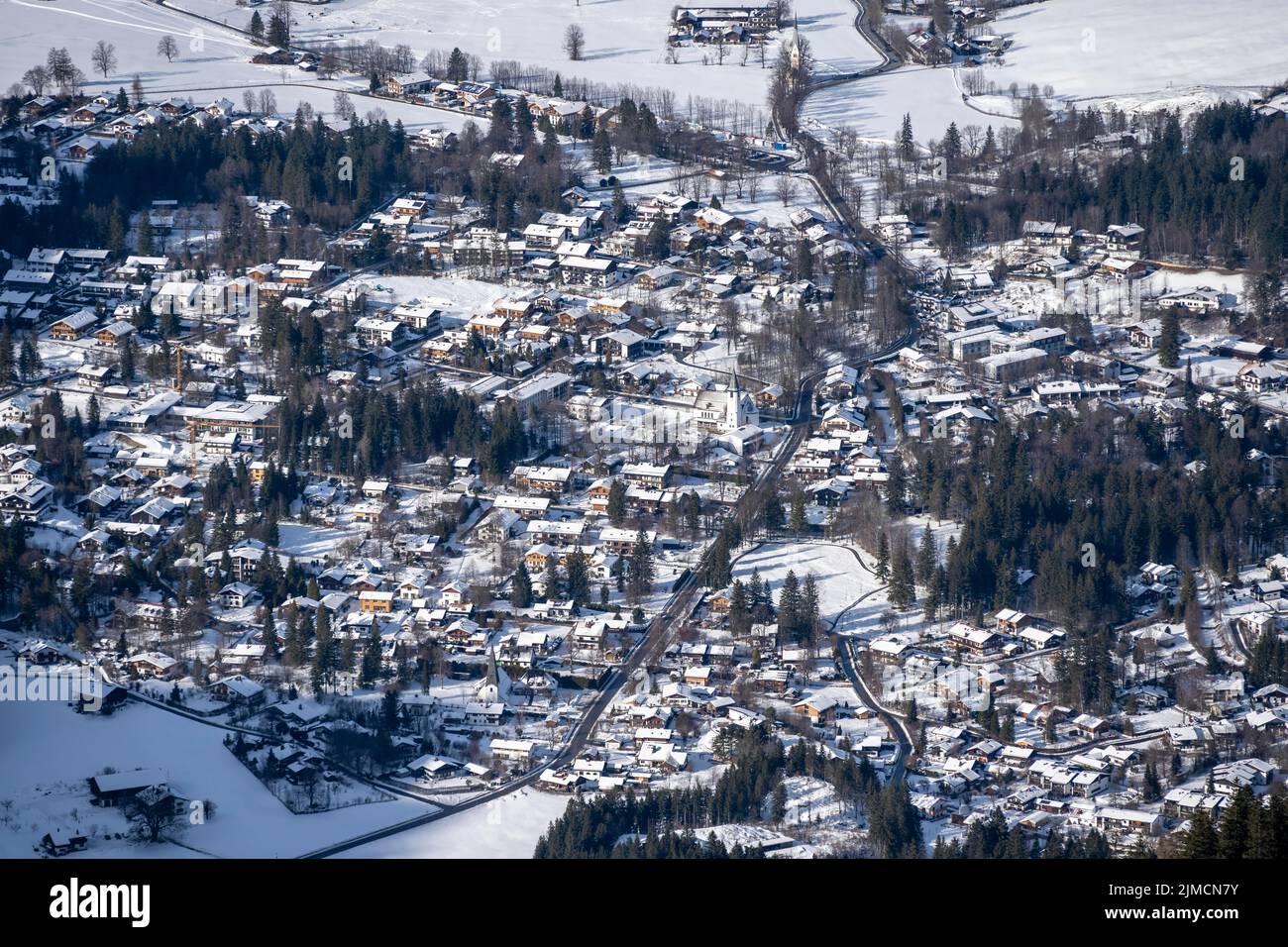 Vue du sommet du Jagerkamp à Schliersee, montagnes en hiver, Schlierseer Berge, montagnes de Mangfall, Bavière, Allemagne Banque D'Images